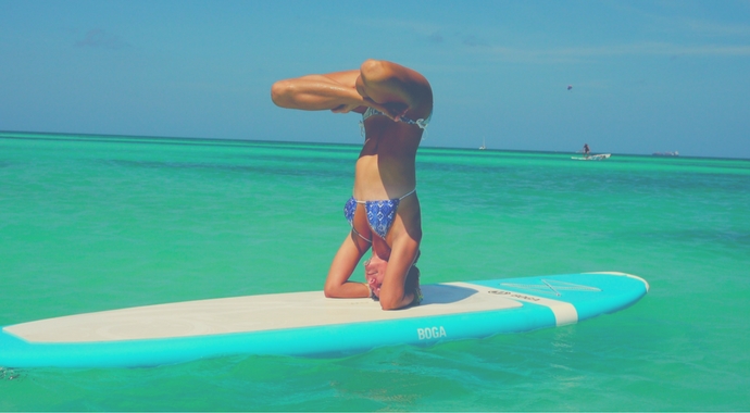 SUP yoga pose headstand lotus